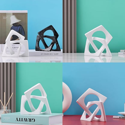 DOVDOV Geometric Cube White Knot Decorations, Geometric Sculptures, Modern Home Decorations for Home Decor Accents, Dining Tables, on Shelves, Consoles, entryway Tabletop centrepieces