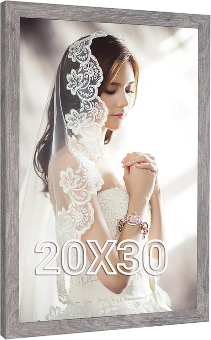 20x30 Frame Rustic Grey, 30x20 Picture Poster Frame, Horizontal Vertical Hanging, Large 20 by 30 Wall Gallery Family Concert Portrait Photo Frame Anniversary/Birthday/Wedding/Thank you/Christmas Gift