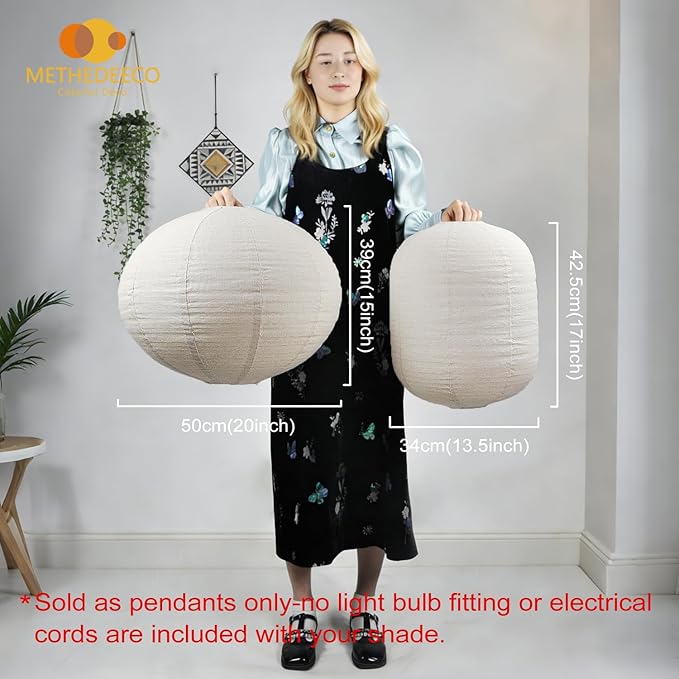 2PCS hanging lamp shade Oval Cylinder Linen Pendant Light Shade 20+13.5inch Hanging Fabric LampShade Beige Lanterns for Living Room, Dining Room, Bedroom Décor, Hotel, Window Display & Gift Giving