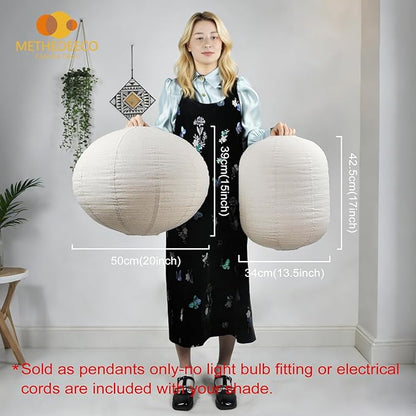 2PCS hanging lamp shade Oval Cylinder Linen Pendant Light Shade 20+13.5inch Hanging Fabric LampShade Beige Lanterns for Living Room, Dining Room, Bedroom Décor, Hotel, Window Display & Gift Giving