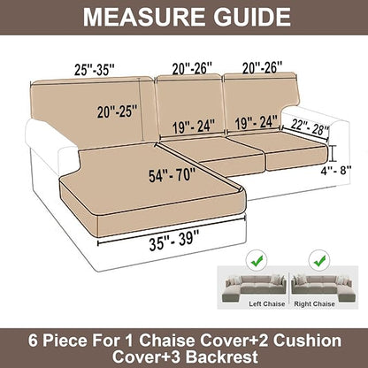 NAISI Sectional Couch Covers 6 Pieces Velvet Couch Cushion Covers L Shape Soft Stretch Sofa Slipcovers with 2pcs Pillowcases for Left/Right Chaise Sectional Couch(2 Seater+1 Chaise+3 Back,Taupe)
