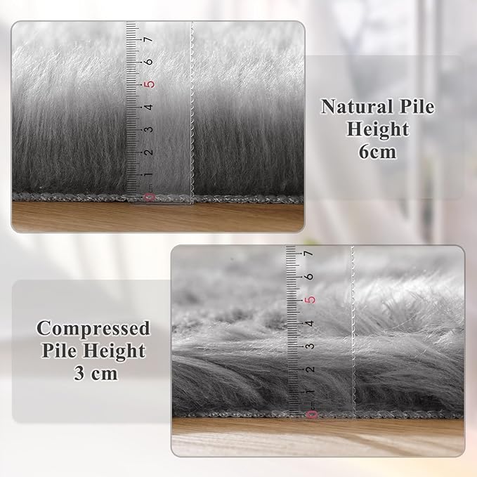 Silver Grey Furry Washable Faux Shaggy Fur Rugs for Living Room Small Circle Fluffy Sheepskin Fur Rug for Nursery Round Rug 5ft