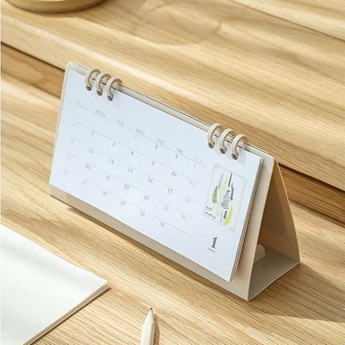 2026 Mini Desk Calendar Desktop Schedule Planner Calendar 6.9" x 3.7" - Khaki (Oct. 2025 to Dec. 2026)