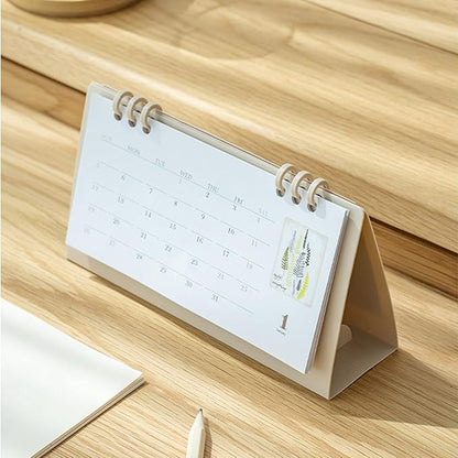 2026 Mini Desk Calendar Desktop Schedule Planner Calendar 6.9" x 3.7" - Khaki (Oct. 2025 to Dec. 2026)