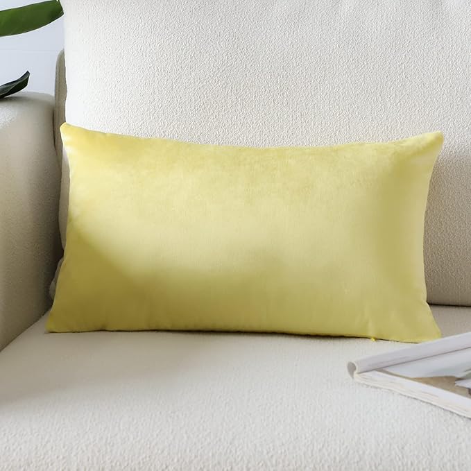 Artscope Luxury Velvet Pillow Covers Super Soft Decorative Rectangle Throw Pillow Covers Case Cushion Covers for Sofa Couch Bedroom Car Decor 16x24 Inch Lemon Yellow