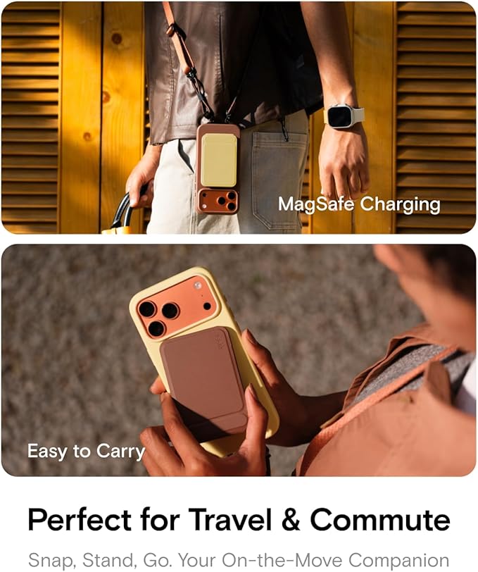 MOFT Phone Tripod Stand Selfie Stick for iPhone, Multi-Angles iPhone Stand, Lightweight & Portable Phone Holder, Strong Magnets, MOVAS Vegan Leather, Travel Essentials, Brownie (Without Card Slot)