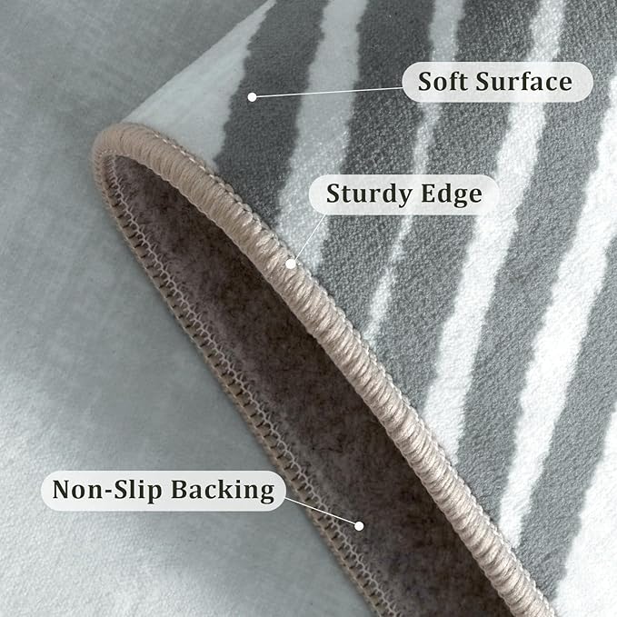 YIHOUSE Grey Rug for Living Room, 8×10 Modern Abstract Area Rug, Geometric Contemporary Wave Striped Rugs for Playroom Nursery, Washable Nonslip Large Rug for Bedroom Dining Room