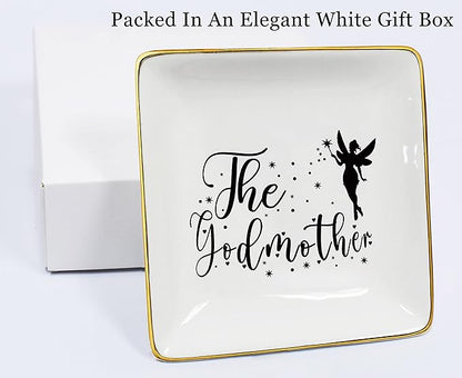 Angel Theme Gifts from Godson Goddaughter to Godmother-Mother's Day,Birthday,Baptism,Christmas Gifts for Godmother,Appreciation Gratitude Presents from Godchild--Jewelry Holder Trinket Tray Ring Dish