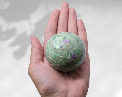 Amazing Gemstone Ruby Fuchsite Crystal Ball with Stand - 2.5 Inches Large Crystal Sphere Meditation Balls for Witchcraft and Decorative Balls