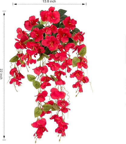 Fake Hibiscus Artificial Hanging Flowers Plants for Outdoors Spring Decoration, 2pcs Silk Hibiscus Vines Realistic UV Resistant Red Faux Flowers for Outside Planter Porch Patio Yard Home Wedding Party