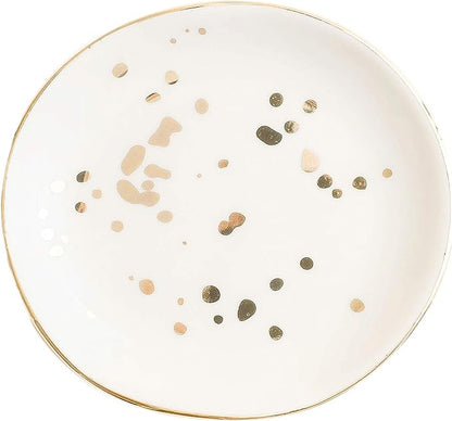 Sweet Water Decor Ring Dish Engagement - Ceramic Wedding Ring Dish for Bridal Shower - Ring Dishes for Women with White & Gold Speckled Decorative - Elegant Ring Dish Holder & Jewelry Organizer