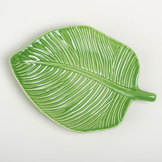 Ceramic Jewelry Tray Trinket Dish, Jewelry Dish for Women, Banana Leaf Ceramic Plate, Ring Dish Holder for Earrings Necklace Organizer, Mother's Day Christmas Birthday Gift