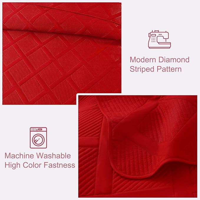 Exclusivo Mezcla Oversized King Quilt Set- Red Cal King Quilts Bedding Set with 2 Pillow Shams, Modern Bedspread with Striped Pattern, Soft Lightweight Bedspreads Coverlets for All Seasons