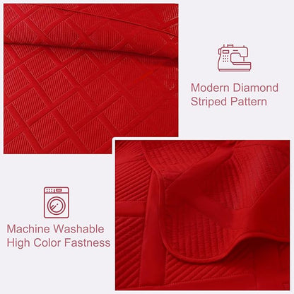 Exclusivo Mezcla Quilts Queen Size - Red Quilt Set Bedspread with 2 Pillow Shams, Modern Bedding Set with Striped Pattern, Soft Lightweight Bedspreads Queen Size for All Seasons
