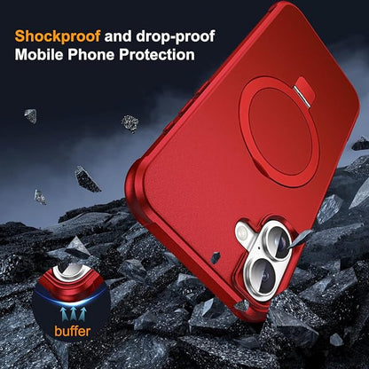 Compatible with iPhone 16 Plus Case with Invisible Magnetic O-Ring Stand Military-Grade Case for iPhone 16 Plus 6.7" [Compatible with Mag-Safe][Great Grip Feeling], Red