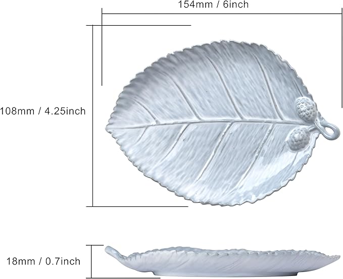 Ceramic Jewelry Dish, Decorative Tray for Rings Earrings Necklaces Bracelet Watch Keys, 4.50" Trinket Tray as Gifts for Women (Antique Leaf)