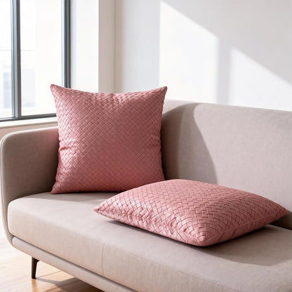 Faux Leather Throw Pillow Cover 18X18 Inch Set of 2 Woven Pink Outdoor Modern Farmhouse Solid Decorative Pillow Covers for Room Couch Living Bedroom Bed Sofa