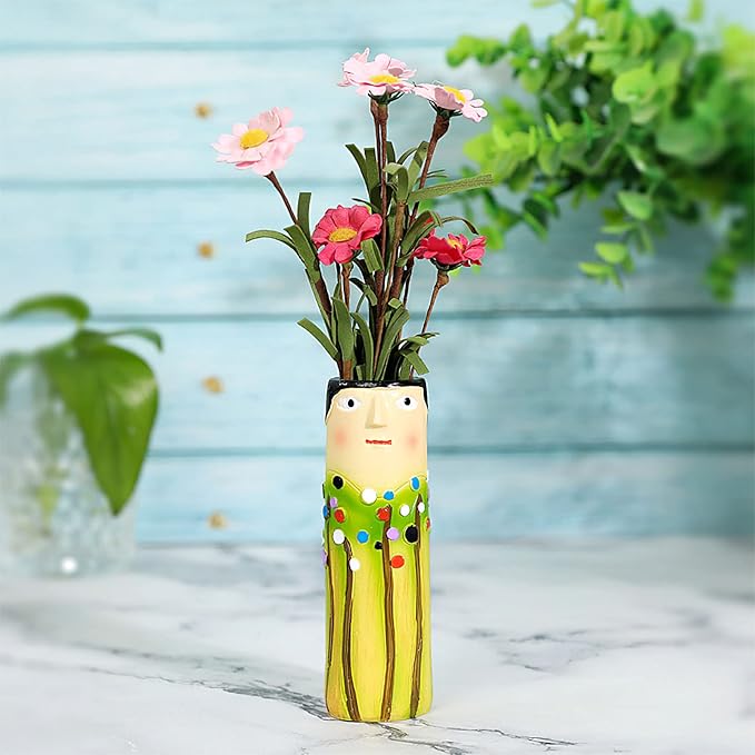 Spring Bud Vases, Bohemian Family Face Vase Boho Cute Home Decor, Character Vase Flower Plant Holder Bathroom Shelf Decor for House Decor Living Room Wedding Centerpieces (D)