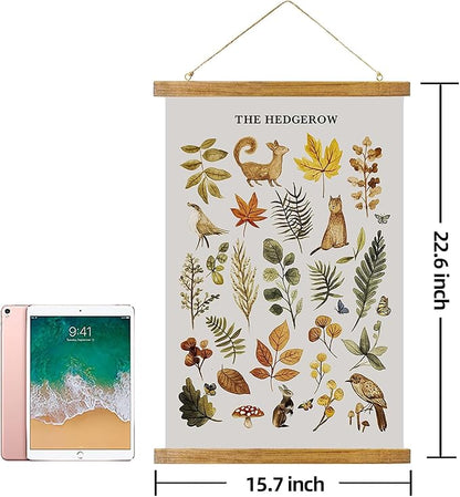 ABoby Vintage Hedgerow Wildlife Posters - Countryside Animals and Plants - Nature Style Wall Decor with Wood Frames - Ready to Hang