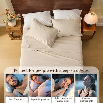 MEISHANG 100% French Pure Linen Sheets California King - Bed Sheets 4 Piece Sets, Soft Durable Flax Linen, Anti-Tear Breathable Oeko-Tex Certified with 16" Deep Pocket (Linen)