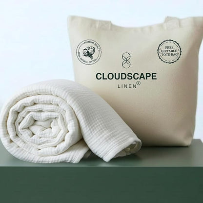 Luxury 100% Cotton Muslin Throw Blanket, 4 Layer Extra Large 50x70in, Perfect for Couch, Sofa, Home Decor, Soft Cotton Gauze Travel Blanket, Winter Cozy Throw, All Season White
