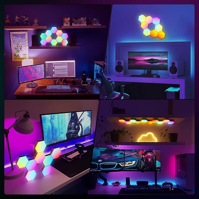 Hexagon LED Light Panels 8 Pack – RGB Wall Decor Lights with Music Sync, App & Remote – Modular Home & Christmas Decor for Bedroom, Living Room, and Room Decor
