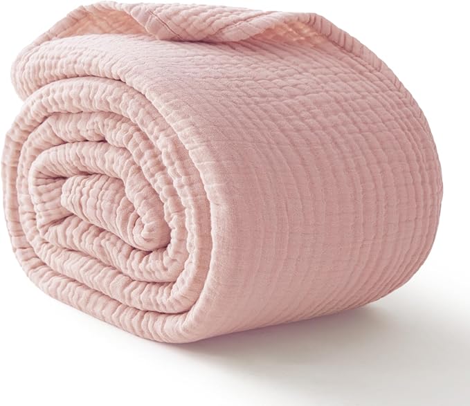 100% Cotton Muslin Blanket Large 50"x 70", 6 Layers Breathable and Lightweight Cotton Throw Blankets for Couch, Soft Cooling Summer Gauze Blanket for Adults All Season, Dusty Rose‌