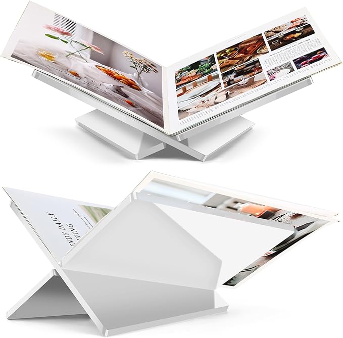Acrylic Book Stand Large White Acrylic Book Holder, 12.5" x 9.5" x 5.7", Open Book Holder Stand for Display and Reading Cookbooks, Art Books, Bibles, Magazines - Home and Office (White, Large)