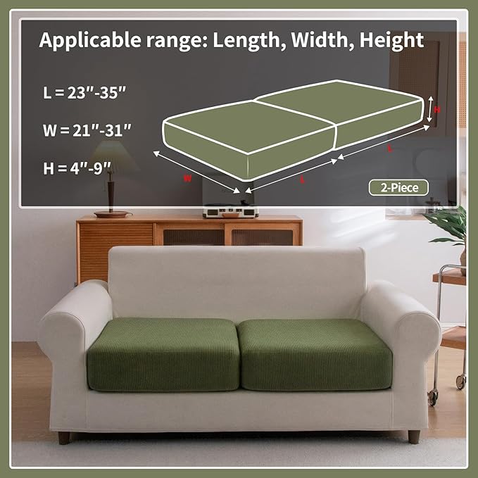 Sectional Couch Covers, Wear Resistant Stretch Sofa Covers Washable Soft Couch Cushion Covers Anti Slip Furniture Protector Sofa Slipcovers for Pets (2 Pieces 2 Seaters Cover, Green)
