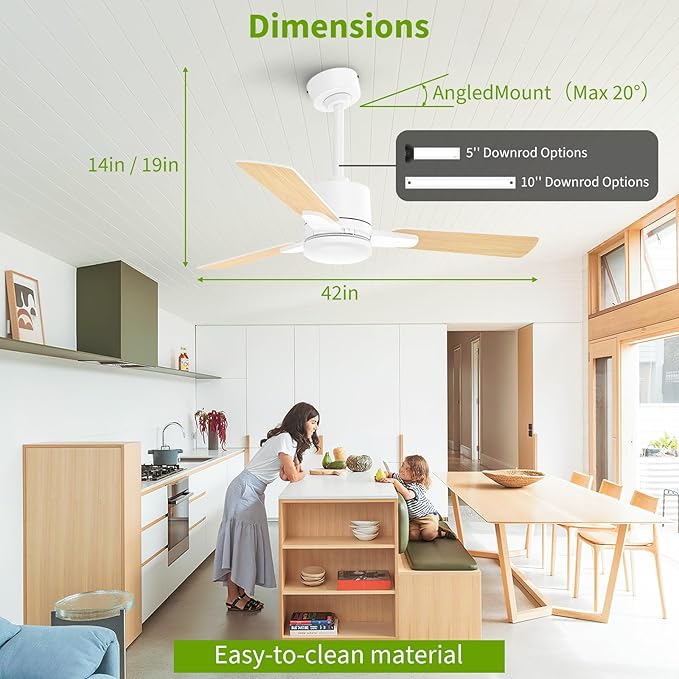 Ceiling Fans with Lights, 42 Inch Low Profile Ceiling Fan with Light and Remote Control,10 Min Quick Installation,Reversible,3CCT Dimmable,Quiet,white Small Ceiling Fan for Bedroom Indoor/Outdoor