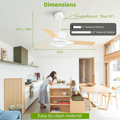 Ceiling Fans with Lights, 42 Inch Low Profile Ceiling Fan with Light and Remote Control,10 Min Quick Installation,Reversible,3CCT Dimmable,Quiet,white Small Ceiling Fan for Bedroom Indoor/Outdoor