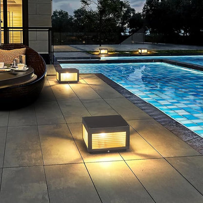 Outdoor Post Lights, 9.84" Column Pillar Light Hard Wired, Modern Fence Posts Lamp Waterproof 3000K Warm LED Lighting Lantern with E26 Bulb for Patio Driveway Garden Decoration