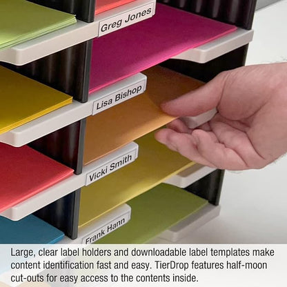 Desktop Organizer 12 Letter Tray Sorter PLUS Riser Base, 3 Supply & 3 Storage Drawers - TierDrop PLUS Keeps All of Your Documents & Supplies in Clear View & Within Arm's Reach Using Minimal Desk Space