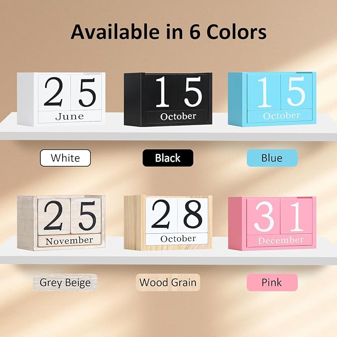 Wooden Block Calendar for Desk, Large Size Daily Desktop Perpetual Desk Calendar, Cute Date Display Desk Accessories for Home Office Decor, Teacher, Classroom, Reusable Yearly, Wood Grain