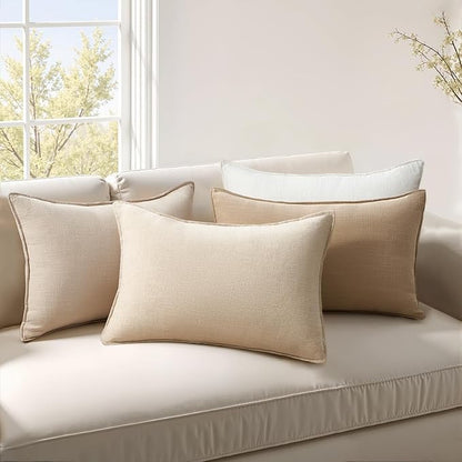 Pack of 4,Decorative Linen Soild Throw Pillow Covers Soft Accent Cushion Case Boho Farmhouse Neutral Pillowcase for Couch Sofa Bedroom Living Room Home Decor 12 x 20 Inch Brown