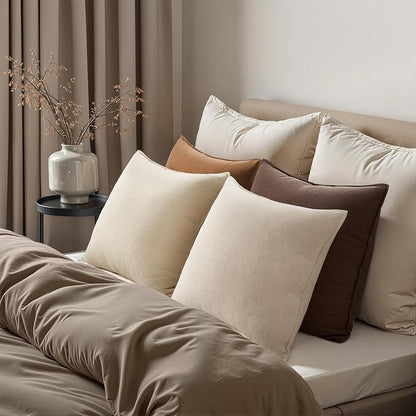 Brown Pillow Covers Pack of 4 Decorative Throw Pillow Covers Soft Accent Pillows Boho Couch Cushion Covers Modern Home Decor for Living Room Bed Sofa 16x16 Inch