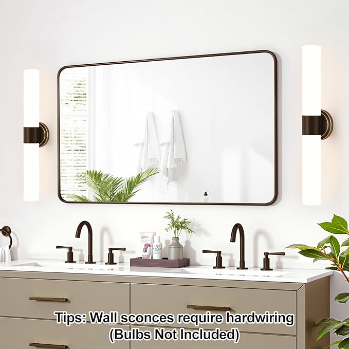 Wall Sconces Set of Two, Modern Bathroom Sconces Wall Lighting with Milky White Glass, Brown Sconces Wall Decor Set of 2 for Bathroom Mirror Bedroom Living Room Hallway