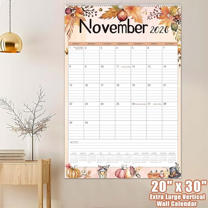Guasslee 2026 Large Wall Calendar,20"x 30" Vertical Jumbo Hanging Wall Planner,18 Monthly Calendar from Jan. 2026 to Jun. 2027 with Lines,Spiral Binding and Notes for Easy Organizing