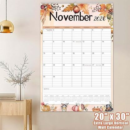 Guasslee 2026 Large Wall Calendar,20"x 30" Vertical Jumbo Hanging Wall Planner,18 Monthly Calendar from Jan. 2026 to Jun. 2027 with Lines,Spiral Binding and Notes for Easy Organizing