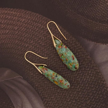 Natural Healing Stone Fishhoop Dangle Drop Earrings Statement Gold silver earrings