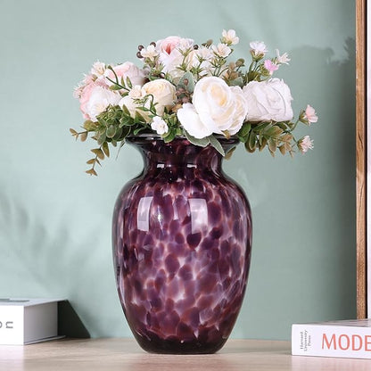 Hand Blown Glass vase, Purple Wide Mouth Glass Large vase for Home Decoration Bouquet, Suitable for Office Living Room TV Stand Kitchen Dining Table Centerpiece Bookshelf entryway Desktop Decoration.