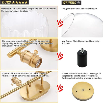 Bathroom Light Fixtures, 4-Light Brass Vanity Wall Light Over Mirror with White Tulip Glass Shade for Bedroom Living Room (Bulb Not Included)