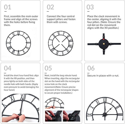 Large Wall Clock for Living Room Decor – 60 Inch Silent Non-Ticking Modern Farmhouse Wall Clock, Oversized Decorative Metal Roman Numeral Clock (Pure Black, 60 Inch)
