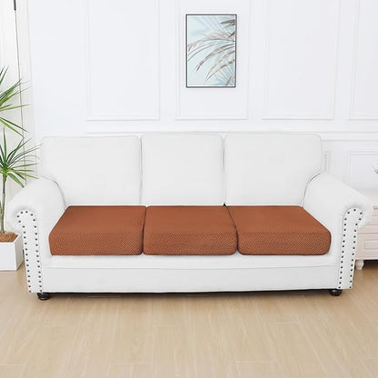 Smiry Waterproof Couch Cushion Covers, Stretch Jacquard Thick Sofa Cushion Covers, Washable Seat Slipcover Elastic Furniture Protector for Pets, Kid (3PC, Rust)
