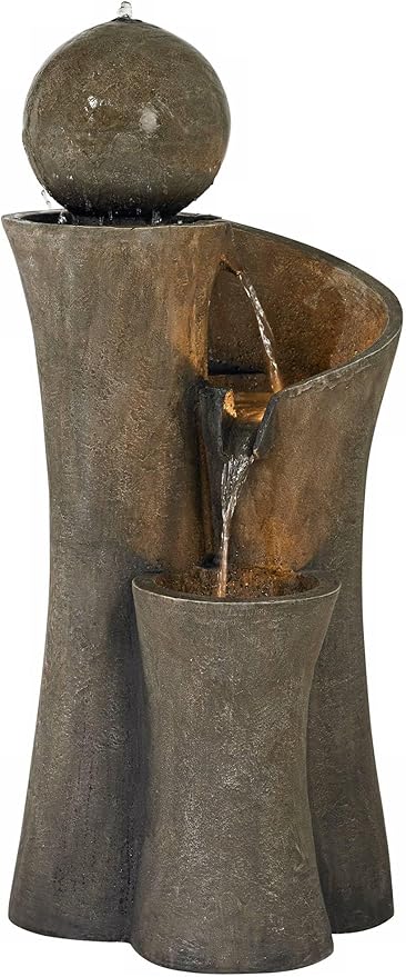 Sphere Curve 39 1/2" High Large Modern Zen Indoor Outdoor Decor Faux Stone Floor Fountain with Light LED Waterfall Cascading Water Feature for Outside Garden Patio Yard Backyard - John Timberland