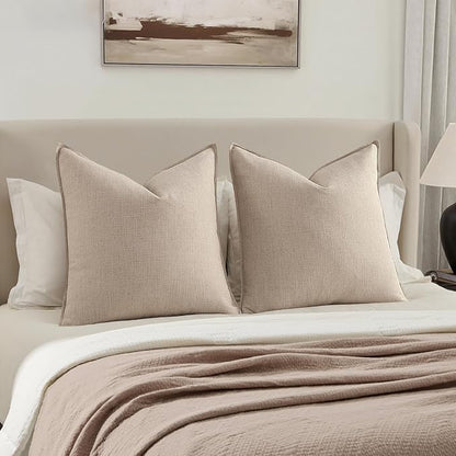 MIULEE Euro Sham Pillow Covers for Bed 24x24, 2 Pack Natural Linen Thick & Textured Decorative Throw Pillow Covers, Neutral Cushion Cases, Modern Farmhouse Home Decor, No Filling