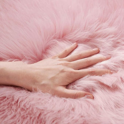 SERISSA Ultra Soft Fluffy Pink Faux Sheepskin Fur Shaggy Couch Cover Furry Carpet for Kids Room Fuzzy Plush Rug for Bedroom Living Room Runner, 2x6 Feet (Sheepskin Shape,Pink)