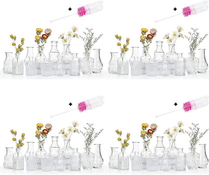 Glass Bud Vase Set of 48 Bud Vases in Bulk with 4 Brushes, Glass Vases for Centerpieces Cute, Vintage Wedding Decor Clear Bulk Mini Vase for Rustic Wedding Decorations, Home Table Flower Decor