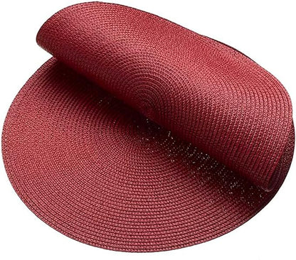 AHHFSMEI Round Braided Placemats 15 Inch Round Table Mats for Dining Tables Natural Woven Heat Resistant Place mats Set of 8 (Burgendy Red,8)