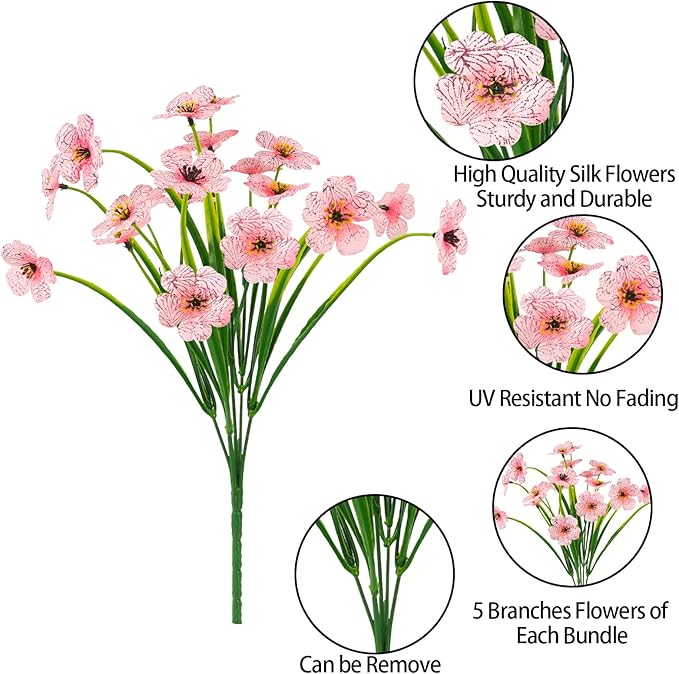 MACTING Artificial Flowers for Outdoors 6 Bundles Fake Spring Flowers UV Resistant No Fade Faux Plastic Flowers for Hanging Planters Window Patio Porch Yard Garden Indoor Outside Summer Decor(Pink)